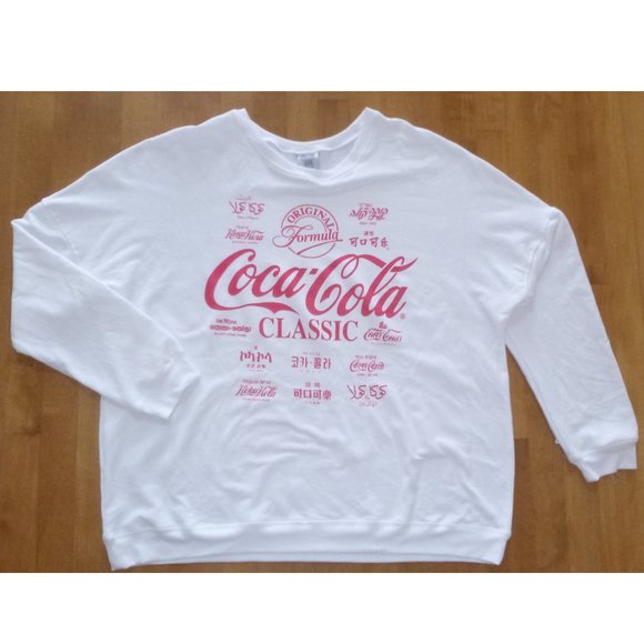 Juniors Womens COCA COLA International Logos Sweatshirt Size 2X  White   NWT - Picture 1 of 2